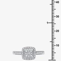 I Said Yes (H-I / I1) Womens 1/4 CT. T.W. Lab Grown White Diamond Sterling Silver Side Stone Halo Engagement Ring