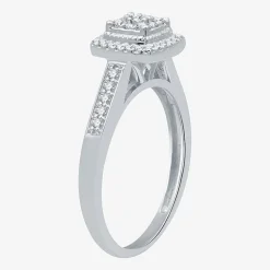 I Said Yes (H-I / I1) Womens 1/4 CT. T.W. Lab Grown White Diamond Sterling Silver Side Stone Halo Engagement Ring