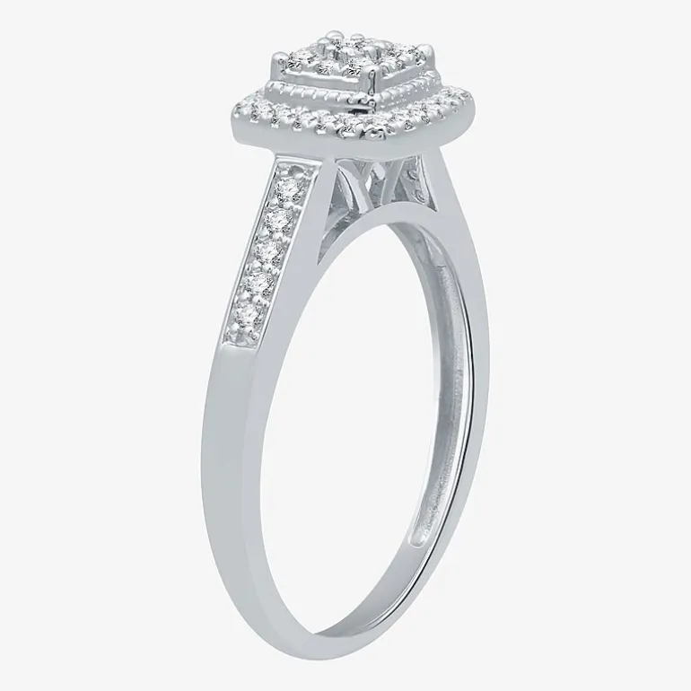 I Said Yes (H-I / I1) Womens 1/4 CT. T.W. Lab Grown White Diamond Sterling Silver Side Stone Halo Engagement Ring