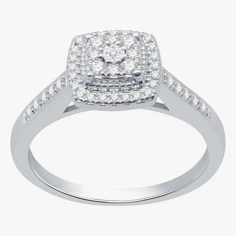 I Said Yes (H-I / I1) Womens 1/4 CT. T.W. Lab Grown White Diamond Sterling Silver Side Stone Halo Engagement Ring