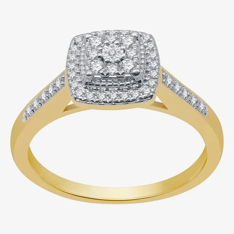 I Said Yes (H-I / I1) Womens 1/4 CT. T.W. Lab Grown White Diamond Sterling Silver Side Stone Halo Engagement Ring