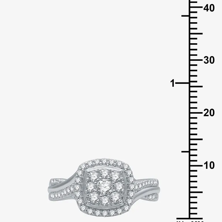 I Said Yes (H-I / I1) Womens 3/4 CT. T.W. Lab Grown White Diamond Sterling Silver Cushion Side Stone Halo Bridal Set
