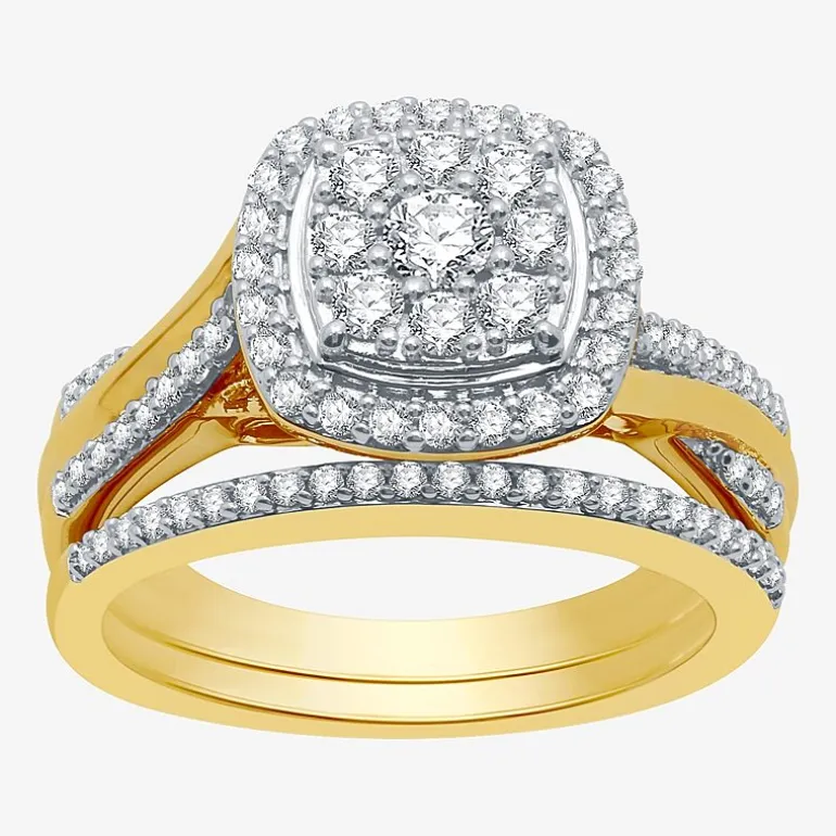 I Said Yes (H-I / I1) Womens 3/4 CT. T.W. Lab Grown White Diamond Sterling Silver Cushion Side Stone Halo Bridal Set