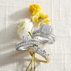 I Said Yes (H-I / I1) Womens 3/4 CT. T.W. Lab Grown White Diamond Sterling Silver Cushion Side Stone Halo Bridal Set