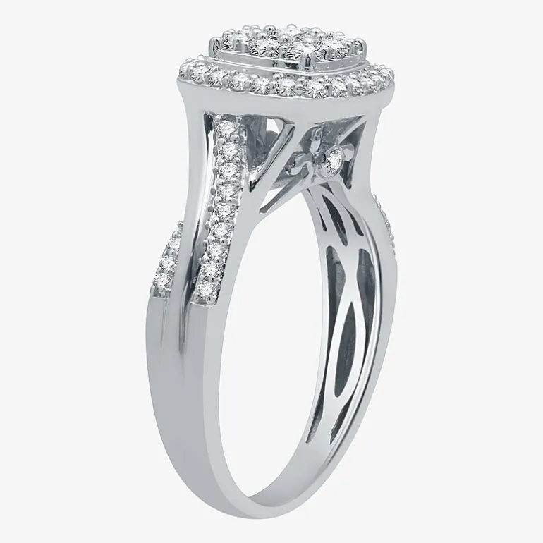 I Said Yes (H-I / I1) Womens 3/4 CT. T.W. Lab Grown White Diamond Sterling Silver Cushion Side Stone Halo Bridal Set