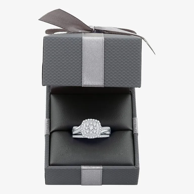 I Said Yes (H-I / I1) Womens 3/4 CT. T.W. Lab Grown White Diamond Sterling Silver Cushion Side Stone Halo Bridal Set