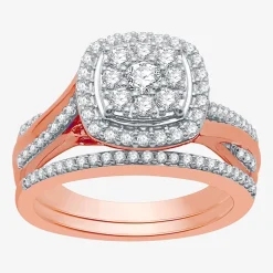 I Said Yes (H-I / I1) Womens 3/4 CT. T.W. Lab Grown White Diamond Sterling Silver Cushion Side Stone Halo Bridal Set