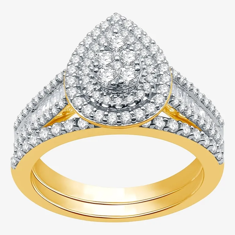 I Said Yes (H-I / I1) Womens 1 CT. T.W. Lab Grown White Diamond Sterling Silver or 14K Gold Over Silver Pear Side Stone Halo Bridal Set