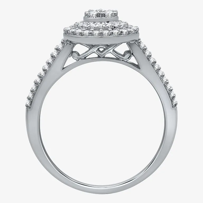 I Said Yes (H-I / I1) Womens 1 CT. T.W. Lab Grown White Diamond Sterling Silver or 14K Gold Over Silver Pear Side Stone Halo Bridal Set