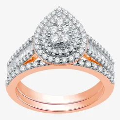 I Said Yes (H-I / I1) Womens 1 CT. T.W. Lab Grown White Diamond Sterling Silver or 14K Gold Over Silver Pear Side Stone Halo Bridal Set
