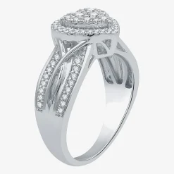 I Said Yes (H-I / I1) Womens 1/2 CT. T.W. Lab Grown White Diamond Sterling Silver Heart Side Stone Halo Engagement Ring