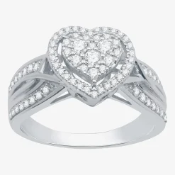 I Said Yes (H-I / I1) Womens 1/2 CT. T.W. Lab Grown White Diamond Sterling Silver Heart Side Stone Halo Engagement Ring