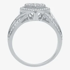 I Said Yes (H-I / I1) Womens 1/2 CT. T.W. Lab Grown White Diamond Sterling Silver Heart Side Stone Halo Engagement Ring