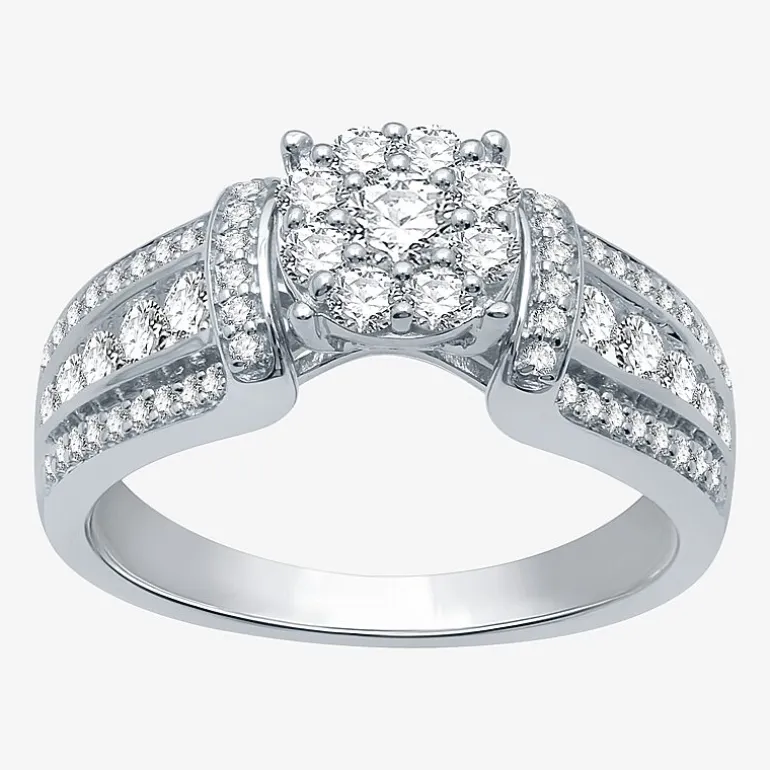 I Said Yes (H-I / I1) Womens 3/4 CT. T.W. Lab Grown White Diamond Sterling Silver or 14K Gold Over Silver Round Side Stone Engagement Ring