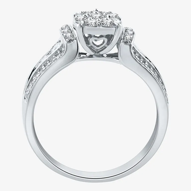 I Said Yes (H-I / I1) Womens 3/4 CT. T.W. Lab Grown White Diamond Sterling Silver or 14K Gold Over Silver Round Side Stone Engagement Ring