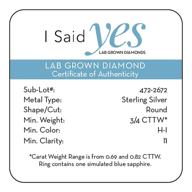 I Said Yes (H-I / I1) Womens 3/4 CT. T.W. Lab Grown White Diamond Sterling Silver or 14K Gold Over Silver Round Side Stone Engagement Ring