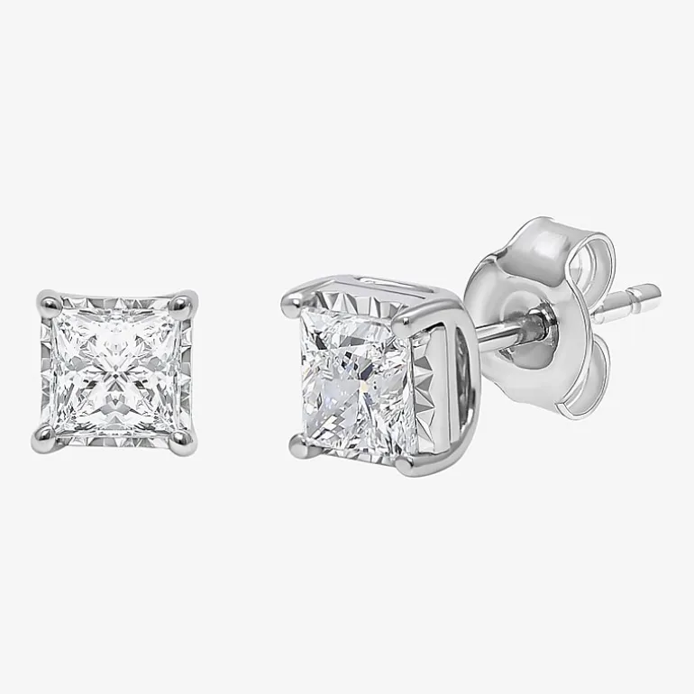 ( I/SI2 ) 1 CT. T.W. Lab-Grown Diamond Sterling Silver or 14K Gold over Silver Princess Stud Earrings