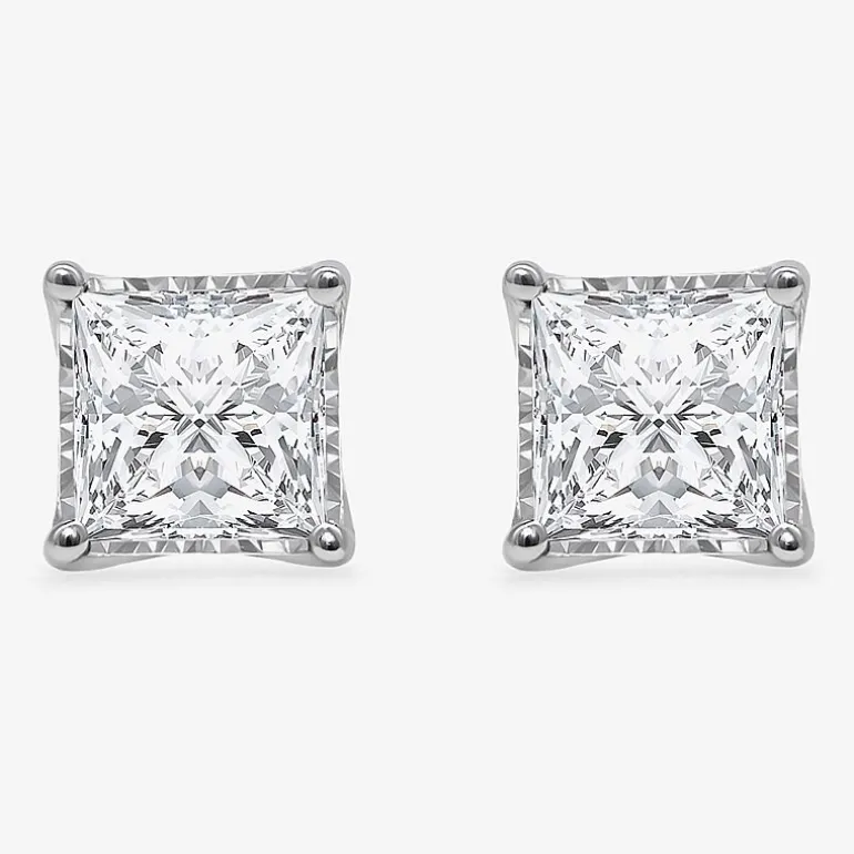( I/Si2 ) 2 CT. T.W. Lab-Grown Diamond Sterling Silver or 14K Gold over Silver Princess Stud Earrings