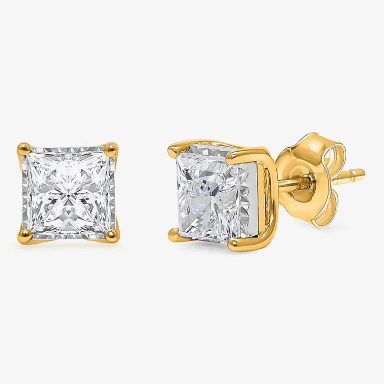 ( I/Si2 ) 2 CT. T.W. Lab-Grown Diamond Sterling Silver or 14K Gold over Silver Princess Stud Earrings