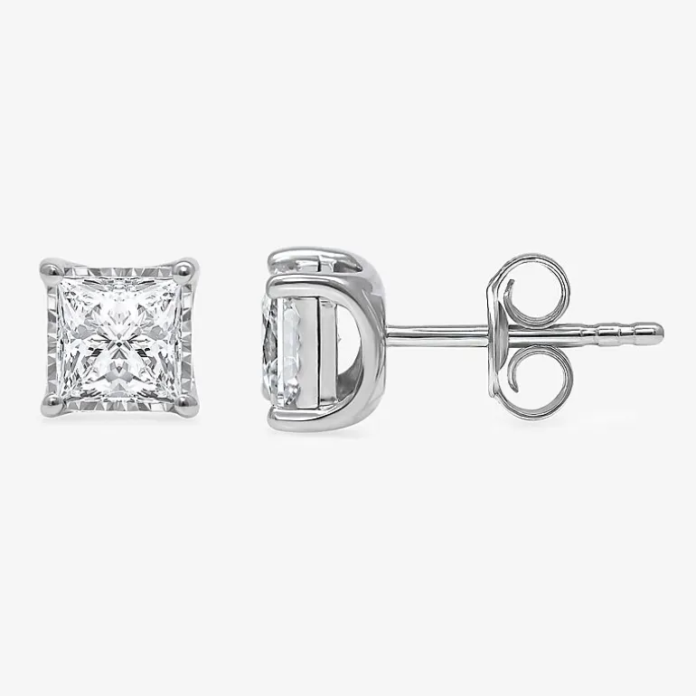 (I/Si2) 1-1/2 CT. T.W. Lab-Grown Diamond Sterling Silver or 14K Gold over Silver Princess Stud Earrings