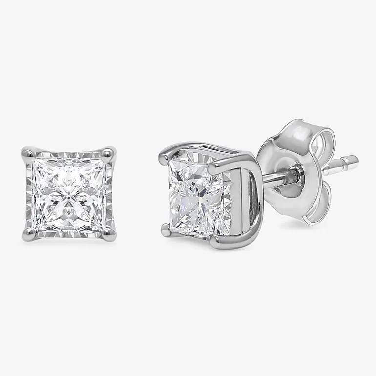 (I/Si2) 1-1/2 CT. T.W. Lab-Grown Diamond Sterling Silver or 14K Gold over Silver Princess Stud Earrings