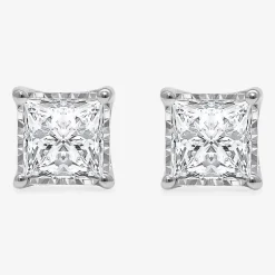 (I/Si2) 1-1/2 CT. T.W. Lab-Grown Diamond Sterling Silver or 14K Gold over Silver Princess Stud Earrings
