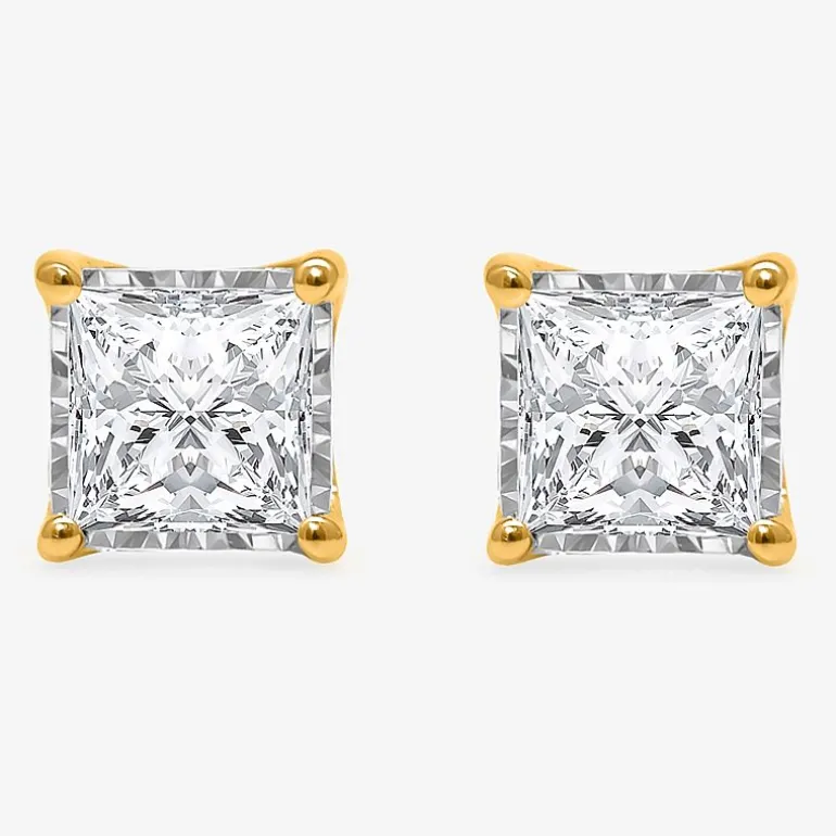 (I/Si2) 1-1/2 CT. T.W. Lab-Grown Diamond Sterling Silver or 14K Gold over Silver Princess Stud Earrings