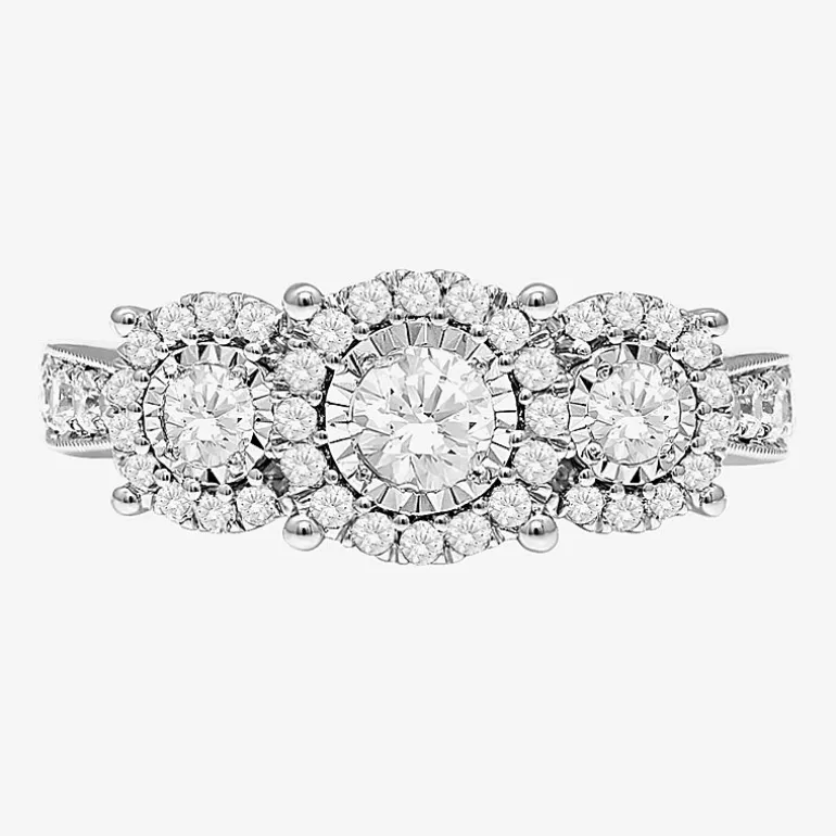 (I / SI2) Love Lives Forever Womens 1 CT. T.W. Lab Grown White Diamond 10K or 14K White Gold Round 3-Stone Engagement Ring