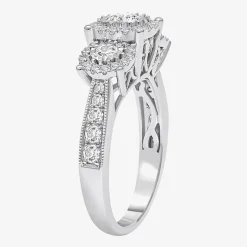 (I / SI2) Love Lives Forever Womens 1 CT. T.W. Lab Grown White Diamond 10K or 14K White Gold Round 3-Stone Engagement Ring