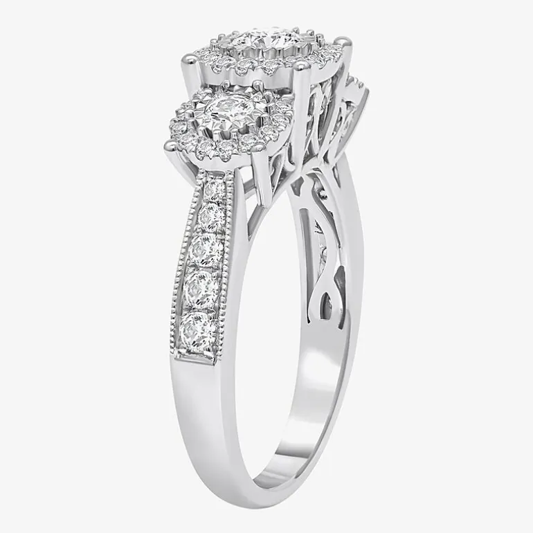 (I / SI2) Love Lives Forever Womens 1 CT. T.W. Lab Grown White Diamond 10K or 14K White Gold Round 3-Stone Engagement Ring