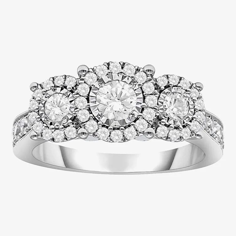 (I / SI2) Love Lives Forever Womens 1 CT. T.W. Lab Grown White Diamond 10K or 14K White Gold Round 3-Stone Engagement Ring