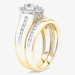 (I / Si1) 3PC Trio Set Featuring 1/2 CT. T.W. Lab Grown White Diamond 10K Two Tone Gold Marquise Side Stone Wedding Bridal Set