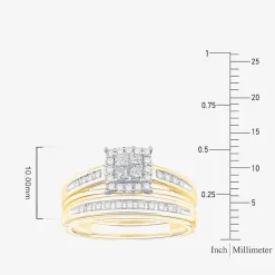 (I / Si1) 3PC Trio Set Featuring 1/2 CT. T.W. Lab Grown White Diamond 10K Two Tone Gold Side Stone Wedding Bridal Set