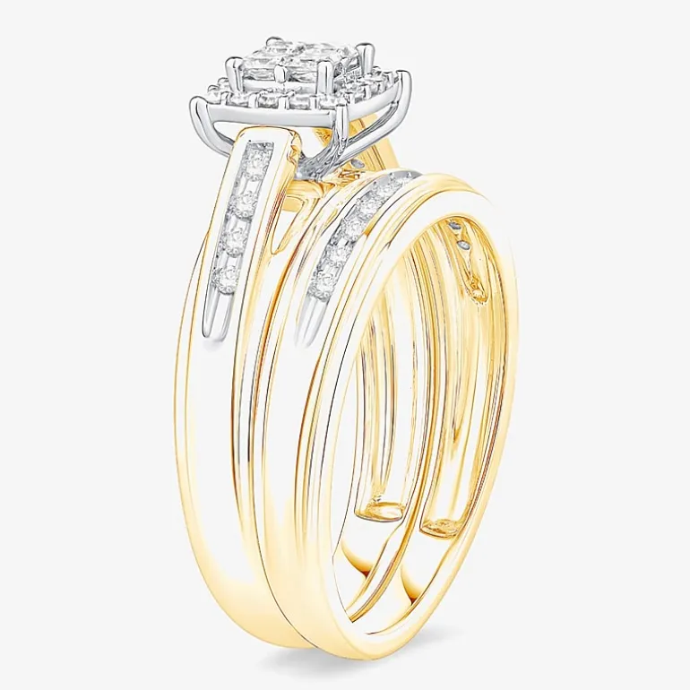 (I / Si1) 3PC Trio Set Featuring 1/2 CT. T.W. Lab Grown White Diamond 10K Two Tone Gold Side Stone Wedding Bridal Set