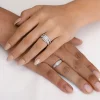 (I / Si1) 3PC Trio Set Featuring 1 1/2 CT. T.W. Lab Grown White Diamond 10K White Gold Side Stone Wedding Bridal Set