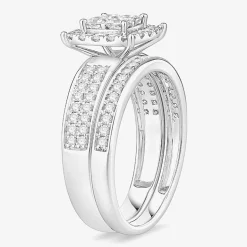 (I / Si1) 3PC Trio Set Featuring 1 1/2 CT. T.W. Lab Grown White Diamond 10K White Gold Side Stone Wedding Bridal Set