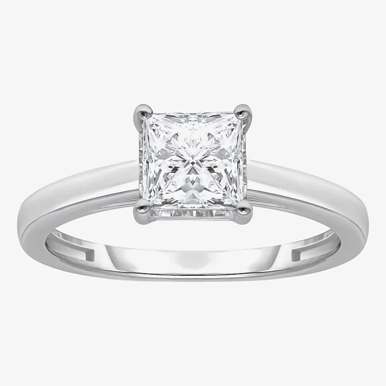 (I / Si2) Womens 1 CT. Lab Grown White Diamond Sterling Silver Solitaire Engagement Ring
