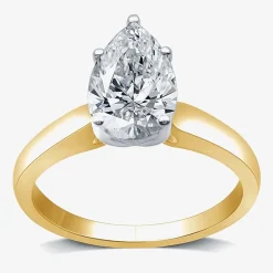 (I / SI2) Womens 2 CT. Lab-Grown White Diamond 14K Gold Pear Solitaire Engagement Ring