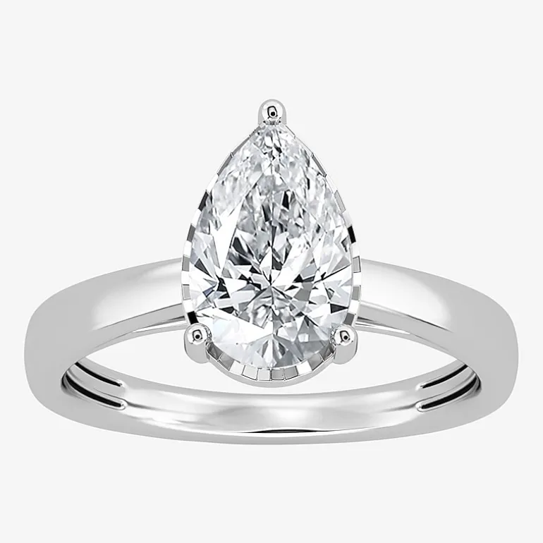 (I / Si2) Womens 2 CT. Lab Grown White Diamond Pear Solitaire Engagement Ring
