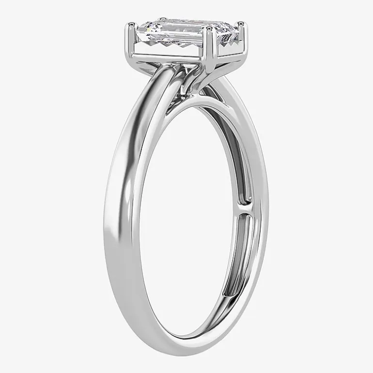 (I / Si2) Womens 1 CT. Lab Grown White Diamond Sterling Silver Solitaire Engagement Ring