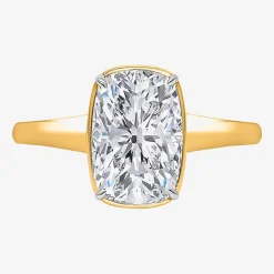 (I / Si2) Womens 3 CT. Lab Grown White Diamond 14K Gold Cushion Solitaire Engagement Ring