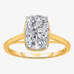 (I / Si2) Womens 3 CT. Lab Grown White Diamond 14K Gold Cushion Solitaire Engagement Ring