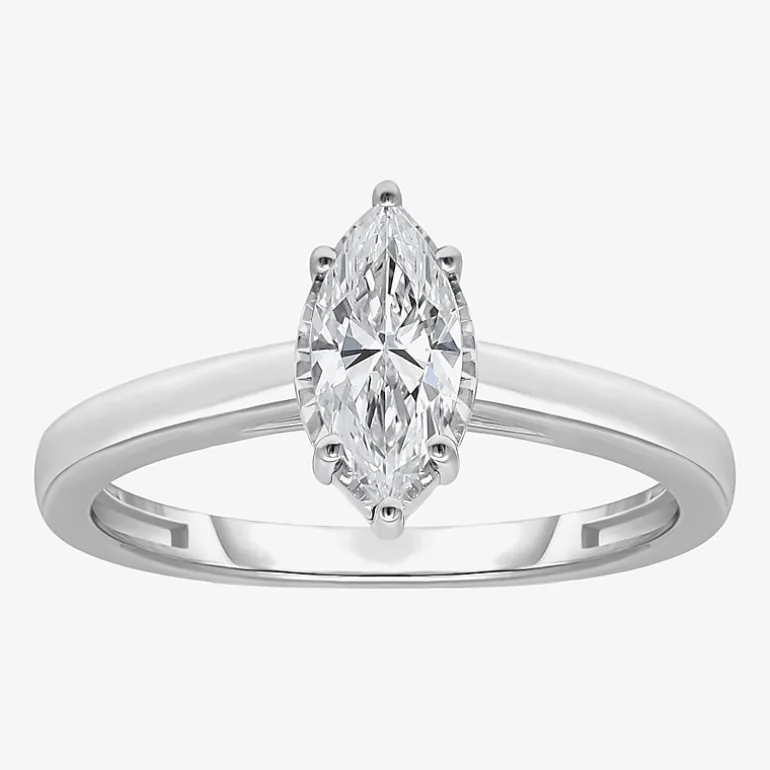 (I / Si2) Womens 1 CT. Lab Grown White Diamond Sterling Silver Marquise Solitaire Engagement Ring