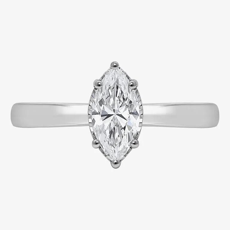 (I / Si2) Womens 1 CT. Lab Grown White Diamond Sterling Silver Marquise Solitaire Engagement Ring