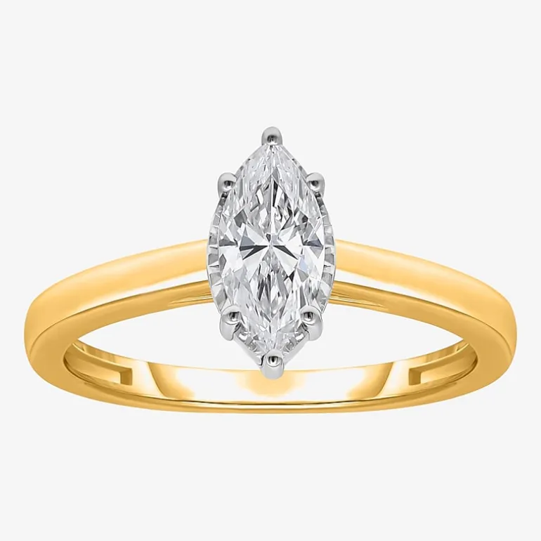 (I / Si2) Womens 1 CT. Lab Grown White Diamond Sterling Silver Marquise Solitaire Engagement Ring