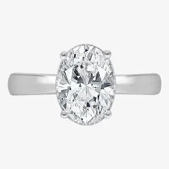 (I / Si2) Womens 2 CT. Lab Grown White Diamond Oval Solitaire Side Stone Engagement Ring