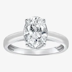 (I / Si2) Womens 2 CT. Lab Grown White Diamond Oval Solitaire Side Stone Engagement Ring