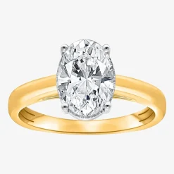 (I / Si2) Womens 2 CT. Lab Grown White Diamond Oval Solitaire Side Stone Engagement Ring