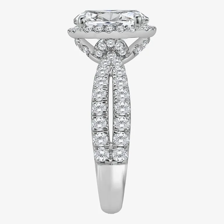 (I / Si2) Womens 2 1/2 CT. T.W. Lab Grown White Diamond Sterling Silver Oval Side Stone Halo Engagement Ring