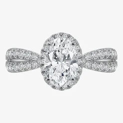 (I / Si2) Womens 2 1/2 CT. T.W. Lab Grown White Diamond Sterling Silver Oval Side Stone Halo Engagement Ring